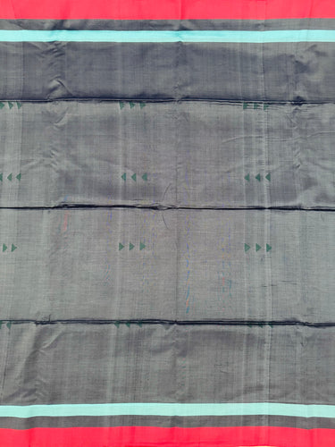 ShopNaya Exclusive | Handwoven | Pure Cotton Saree | Jamdani Weave | No Blouse | Metallic Blue Gray | Thread Work | Handloom Mark | Ships from California